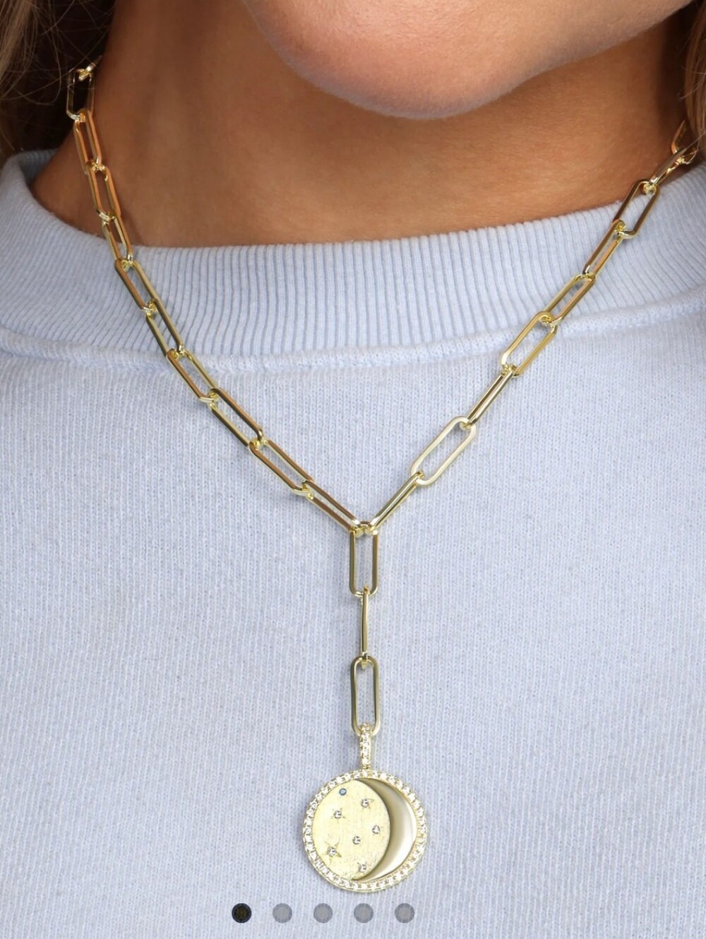 Melinda Maria You're a Star Lariat Gold Blue Sapphire Paper Clip Moon Necklace